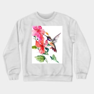 Hummingbird and Hibiscus Flowers Crewneck Sweatshirt